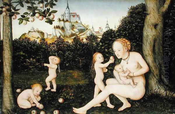 Charity Oil Painting by Lucas The Younger Cranach