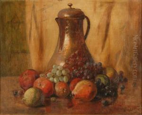 Still Life With Copper Carafe And Fruit Oil Painting by Lemuel D. Eldred