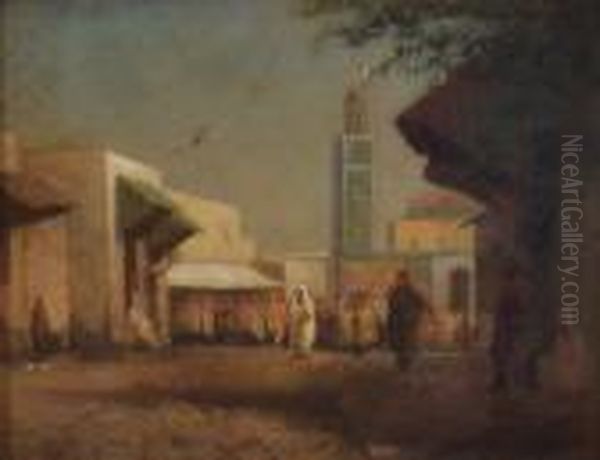 Middle Eastern Market Scene Oil Painting by Lemuel D. Eldred