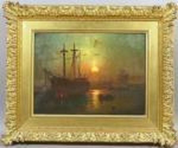 Whaleship Off New Bedford Harbor Oil Painting by Lemuel D. Eldred