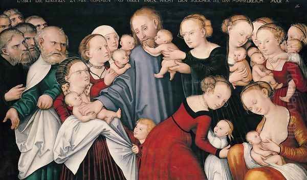 Christ Blessing the Children 1540s Oil Painting by Lucas The Younger Cranach