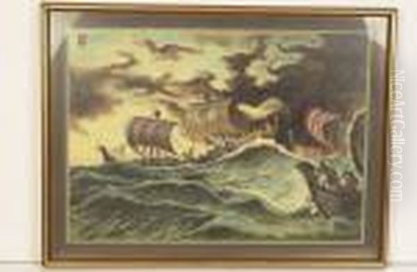 Pa Stormigt Hav Oil Painting by Ossian Elgstrom