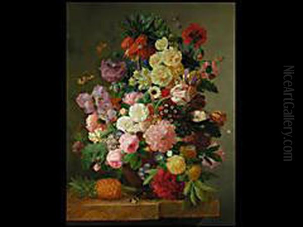 Blumenstrauss Mit Ananas Auf Marmorplatte Oil Painting by Jan Frans Eliaerts