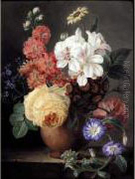 Vase De Fleurs Avec Une Rose Jaune Et Des Paquerettes Sur Un Entablement Oil Painting by Jan Frans Eliaerts