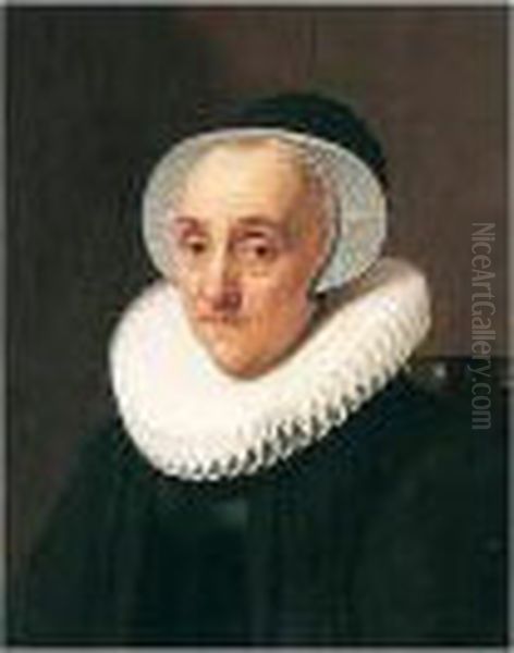 Portrait Of An Old Lady, Half 
Length, Seated, Wearing Black With A White Ruff And Head-dress Oil Painting by Nicolaes (Pickenoy) Eliasz