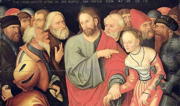 Christ and the Adulteress Oil Painting by Lucas The Younger Cranach