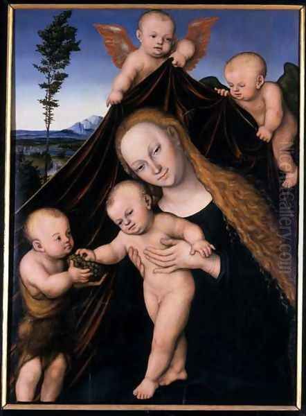 Madonna and Child with John the Baptist, 1534 Oil Painting by Lucas The Younger Cranach