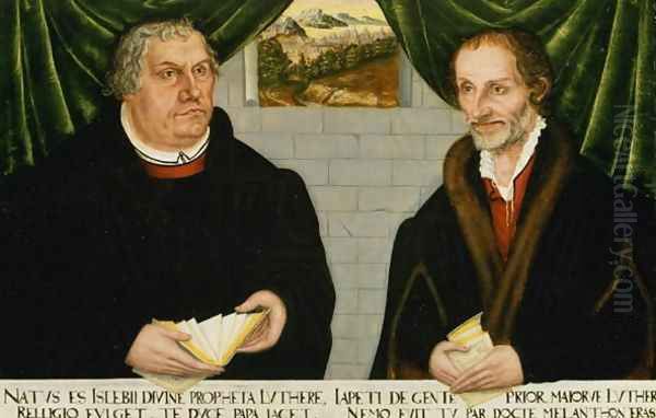 Double Portrait of Martin Luther (1483-1546) and Philip Melanchthon (1497-1560) Oil Painting by Lucas The Younger Cranach