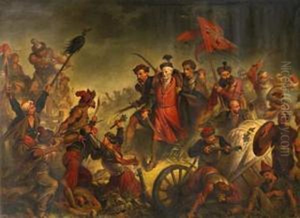 Death Of Stanislav Zolkiewski In The Battle Of Cecora 1620/21 Oil Painting by Waleri Eliasz-Radzikowski