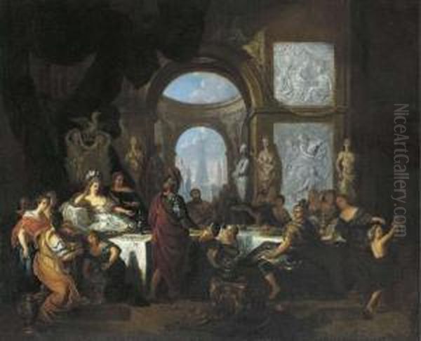 The Banquet Of Cleopatra Oil Painting by Ottmar, the Younger Elliger