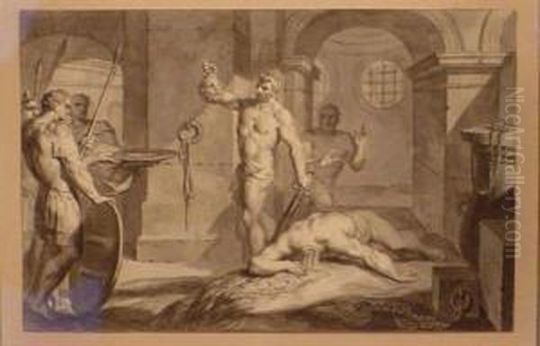 John The Baptist In Prison And Beheading Of John The Baptist:two Oil Painting by Ottmar, the Younger Elliger