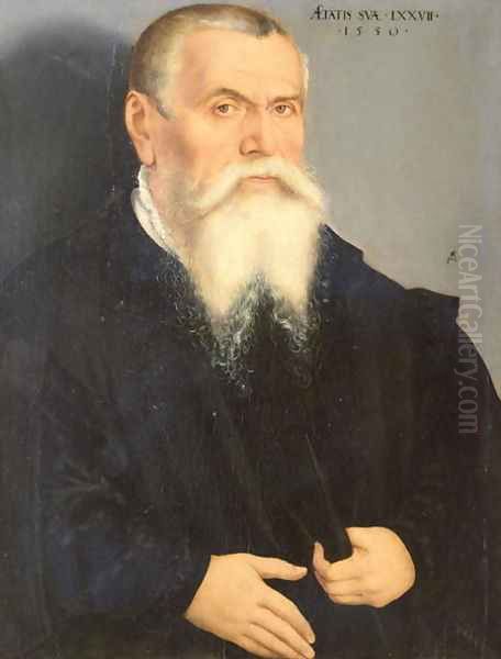 Portrait of Lucas Cranach the Elder (1472-1553) 1550 Oil Painting by Lucas The Younger Cranach