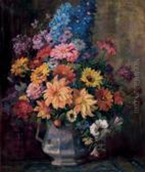 Mixed Floral Bouquet With Hyacinths And Zinias. by Emily Louise Orr Elliott