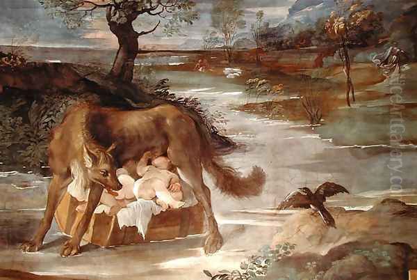 The She-Wolf Suckling Romulus and Remus, from the 'History of Romulus' cycle, c.1590 Oil Painting by Agostino Carracci