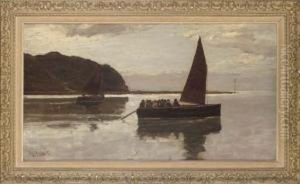 A Ferry On The Estuary Oil Painting by Edwin Ellis