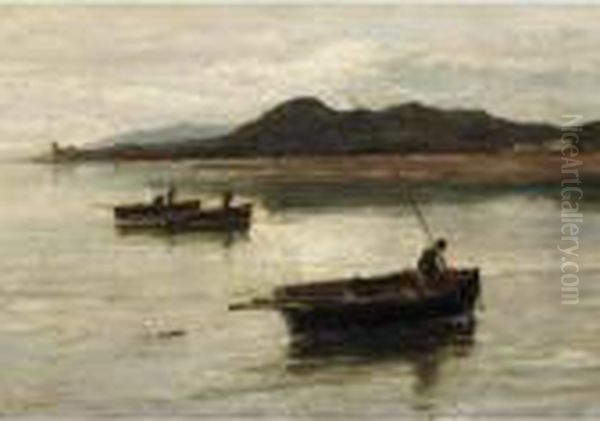 Fishing Boats Off The Shore Oil Painting by Edwin Ellis