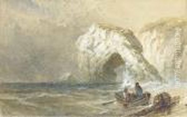 Salvaging The Wreck, One Off Durdle Dor Oil Painting by Edwin Ellis