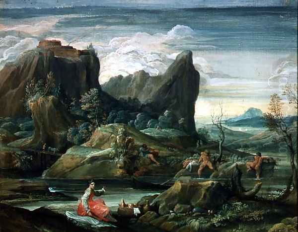 Landscape with Bathers Oil Painting by Agostino Carracci