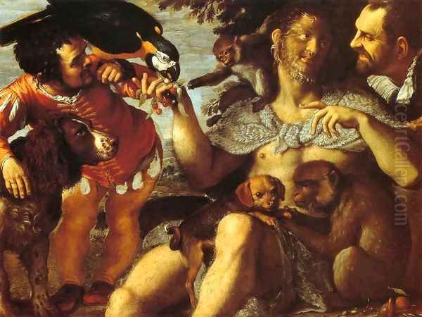 Hairy Harry, Mad Peter and Tiny Amon Oil Painting by Agostino Carracci