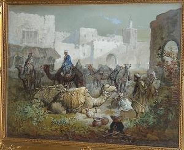 A Caravan Outside Tangier Oil Painting by Paul H. Ellis