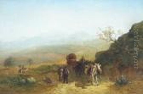 Moorish Shepherds In A Landscape Oil Painting by Paul H. Ellis