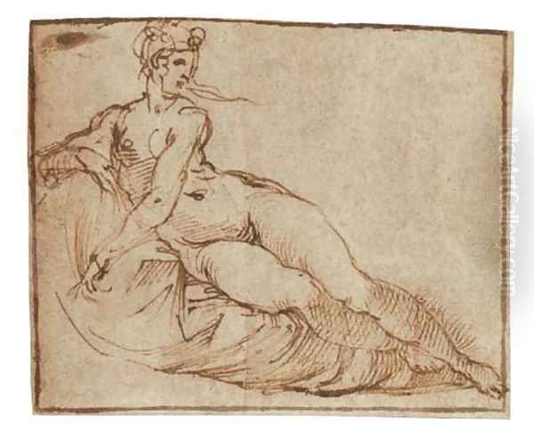 A female nude reclining Oil Painting by Agostino Carracci