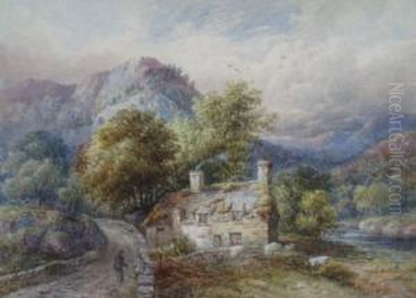 Cottages Near Pont Aber Glaslyn , North Wales Oil Painting by William Ellis