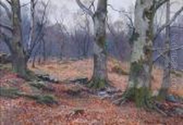 A Woodland In Autumn Oil Painting by Thomas Ellison