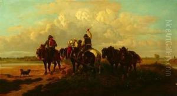 Plowing Horses Oil Painting by Ignaz Ellminger