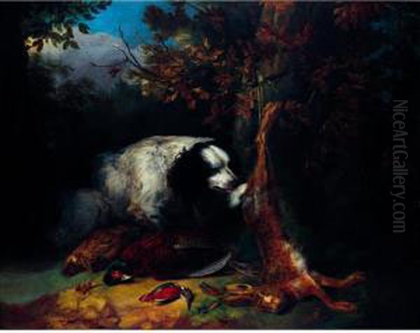 A Spaniel Guarding Game Oil Painting by Stephen Elmer