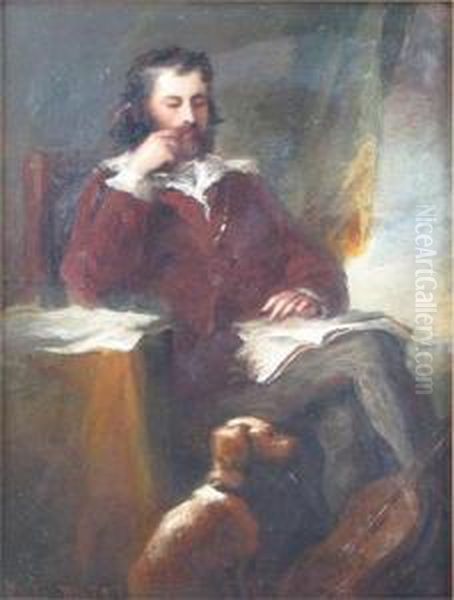 Study Of A Man Seated With His Dog Oil Painting by Alfred Elmore