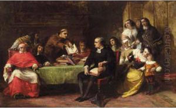 A Religious Debate Oil Painting by Alfred Elmore