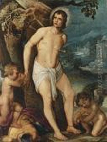 Saint Sebastian Attended By Angels Oil Painting by Adam Elsheimer