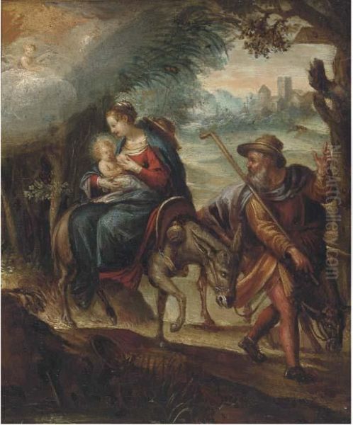 The Flight Into Egypt Oil Painting by Adam Elsheimer