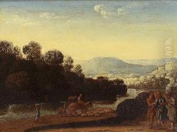 A River Landscape With Christ On The Road To Emmaus Oil Painting by Adam Elsheimer