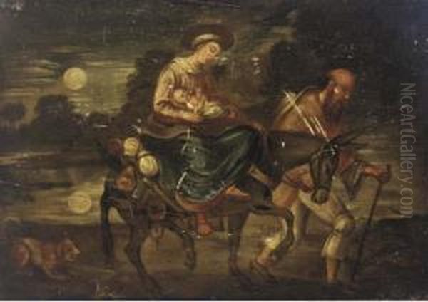 The Flight Into Egypt Oil Painting by Adam Elsheimer