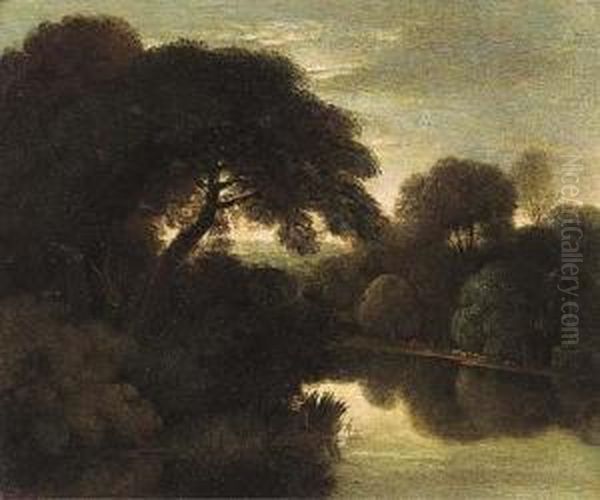 A Wooded River Landscape Oil Painting by Adam Elsheimer