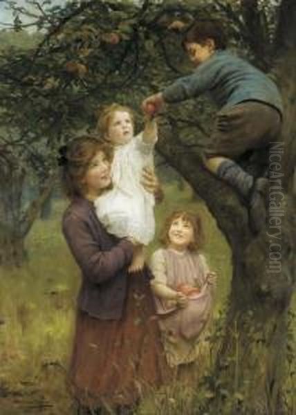 Picking Apples Oil Painting by Arthur John Elsley