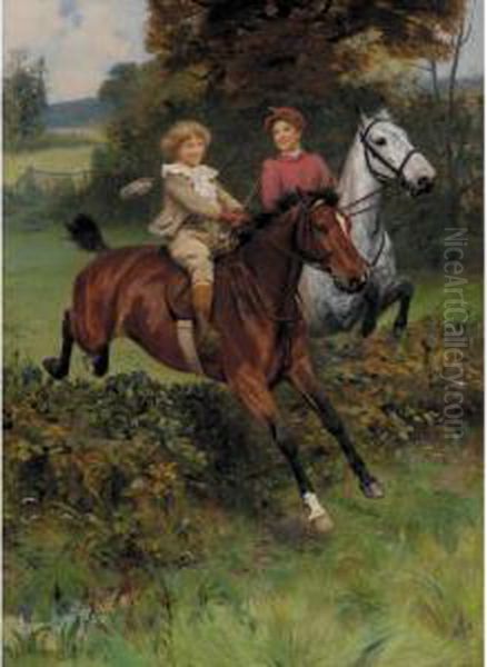 His First Fence Oil Painting by Arthur John Elsley