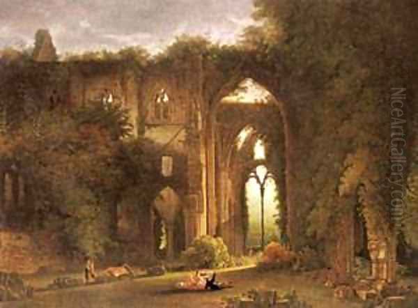 Tintern Abbey With Elegant Figures Oil Painting by Leon Francois Comerre