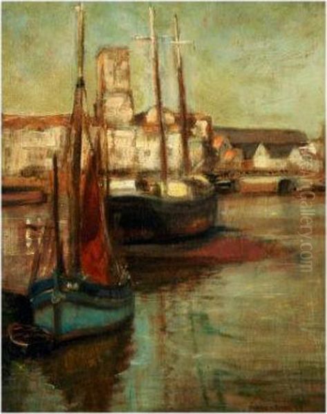 French Harbour Scene Oil Painting by Frank Lewis Emanuel