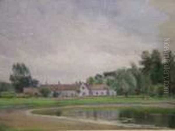 View Of A House By A Lake Oil Painting by Frank Lewis Emanuel