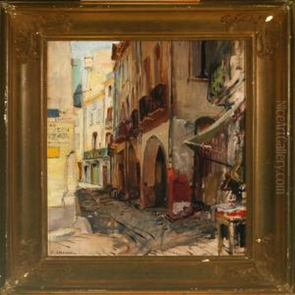 A French Southern Street Scenery From Collioure Oil Painting by Frank Lewis Emanuel