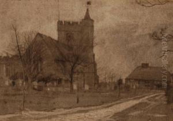 Headcorn Church Oil Painting by Frank Lewis Emanuel