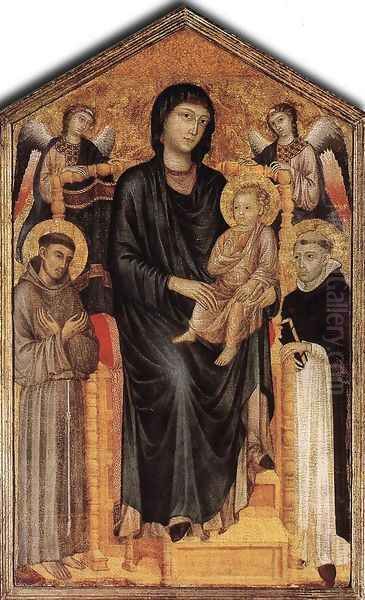 Madonna Enthroned with the Child, St Francis St. Domenico and two Angels Oil Painting by (Cenni Di Peppi) Cimabue