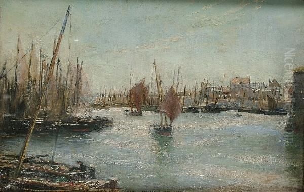 Harbour Scene Oil Painting by Frank Lewis Emanuel