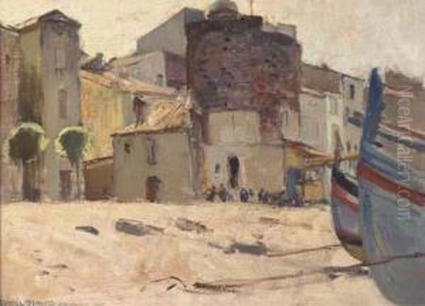 Near The Water's Edge, Collioure, France Oil Painting by Frank Lewis Emanuel