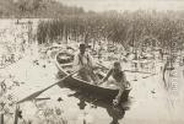 Gathering Water-lilies Oil Painting by Peter Henry Emerson