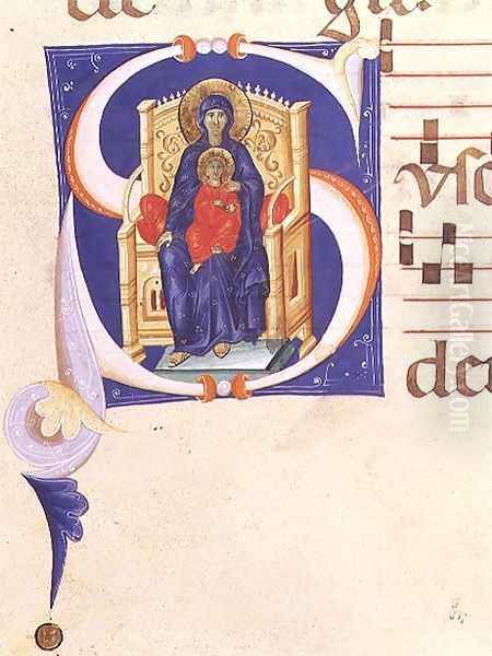 Historiated initial 'S' depicting the Madonna and Child enthroned, from a gradual from the monastery of San Jacopo di Ripoli Oil Painting by (Cenni Di Peppi) Cimabue