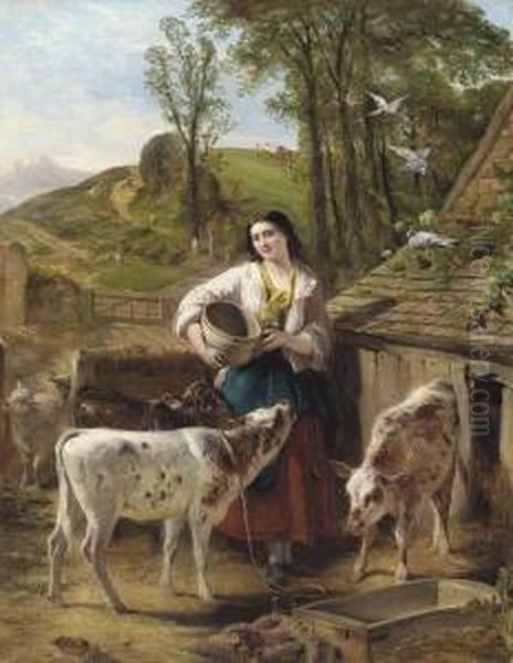 The Calf Yard Oil Painting by Henry Hetherington Emmerson